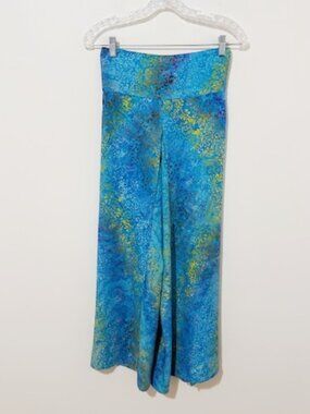 Batik-Style Wide Leg Blue Palazzo Tulip Pants Boho Hippie Festival Size M